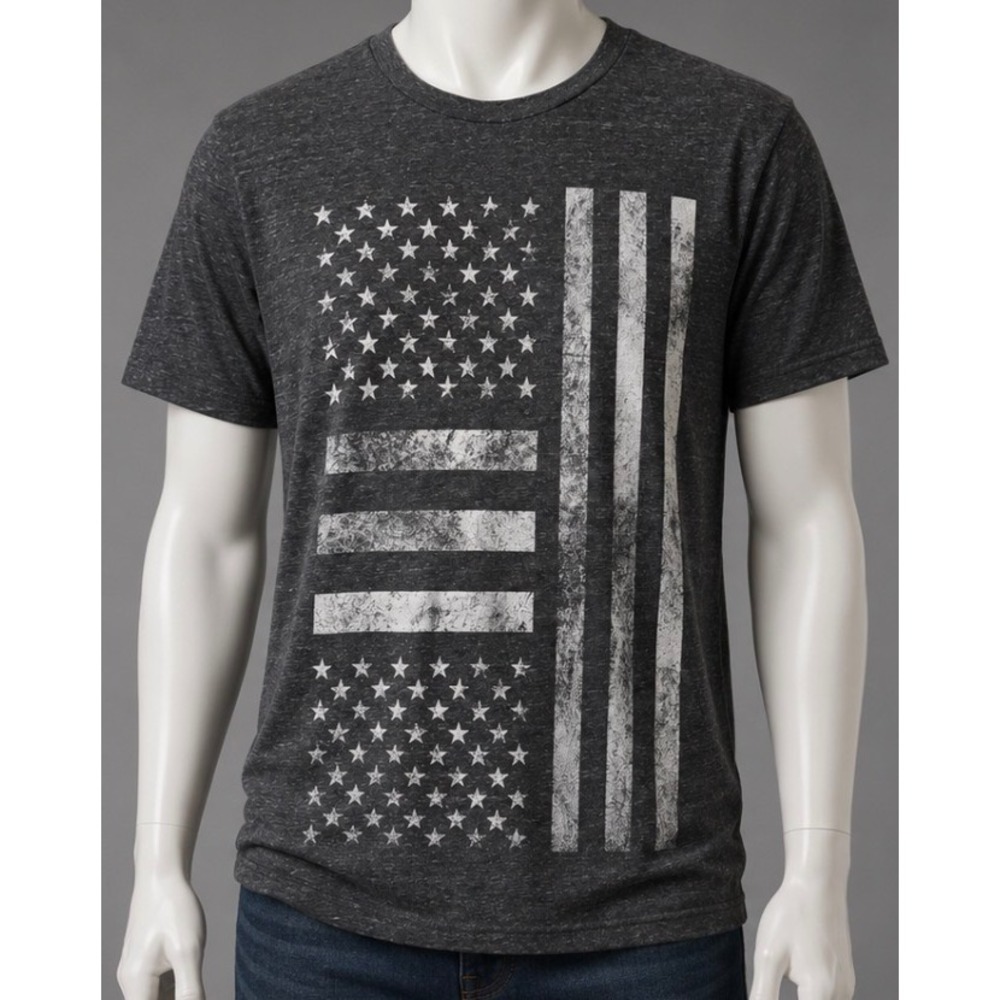 Apt 9 Mens American Flag Graphic T-Shirt Charcoal Heather Gray Size M Distressed